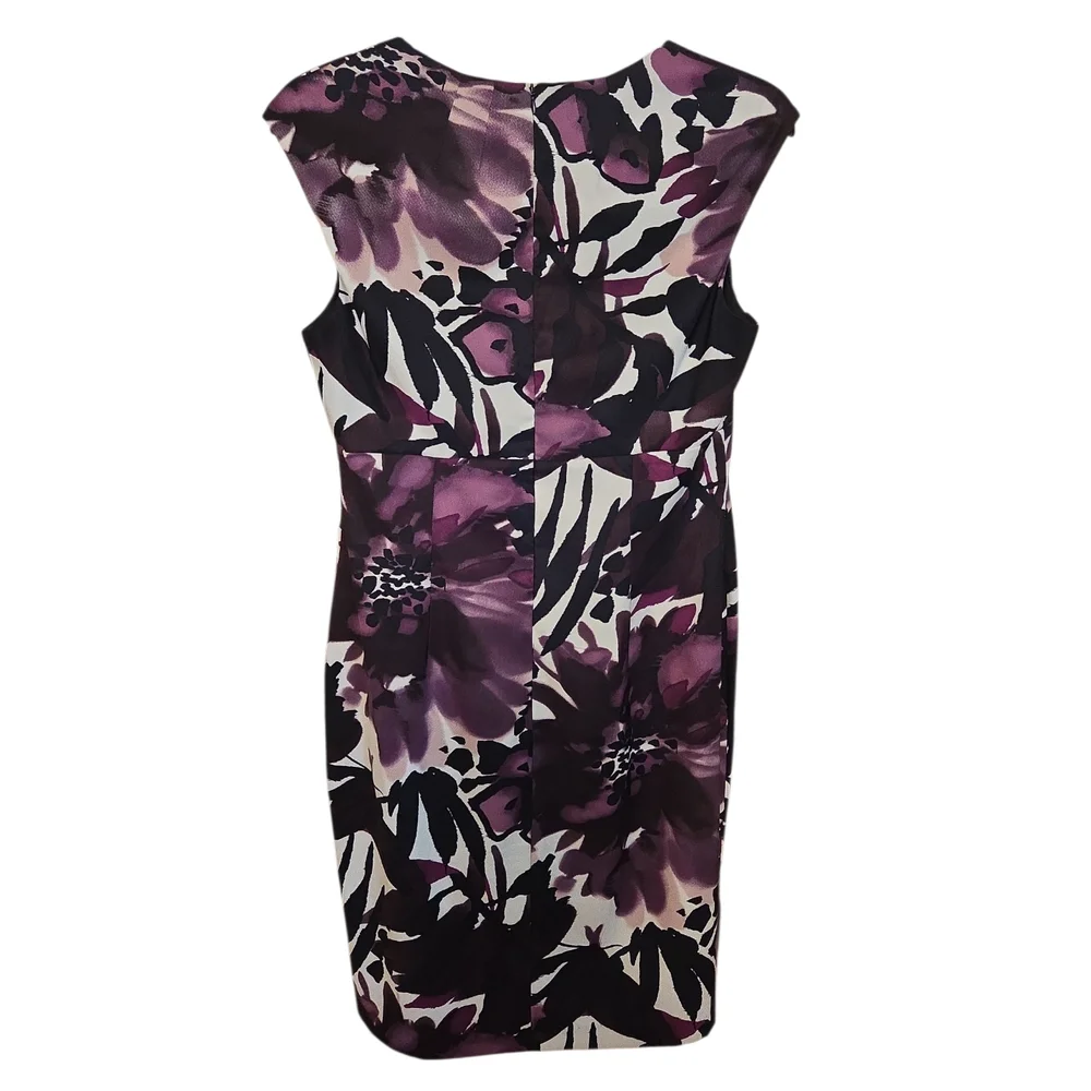 Connected Apparrel Purple Abstract Floral Mini Sheath Dress Size 14 - Picture 2 of 3